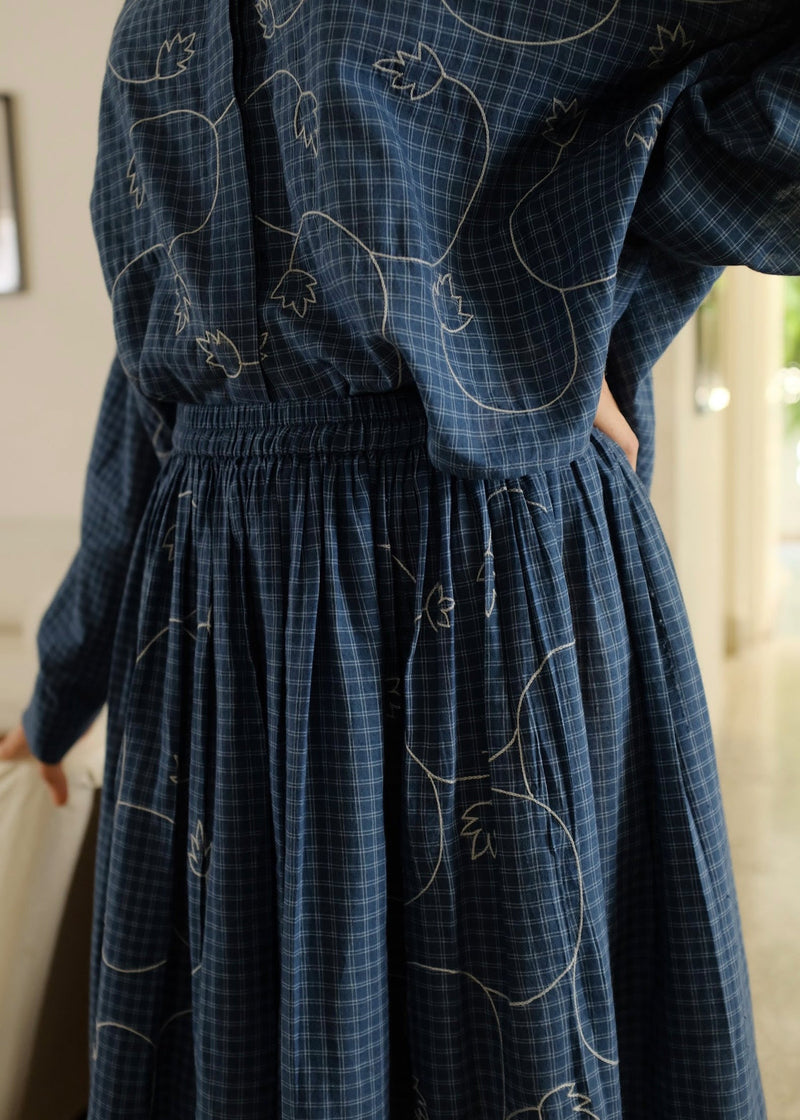Jude Skirt handwoven cotton skirt by MASON AND MILL in navy blue for women in Singapore