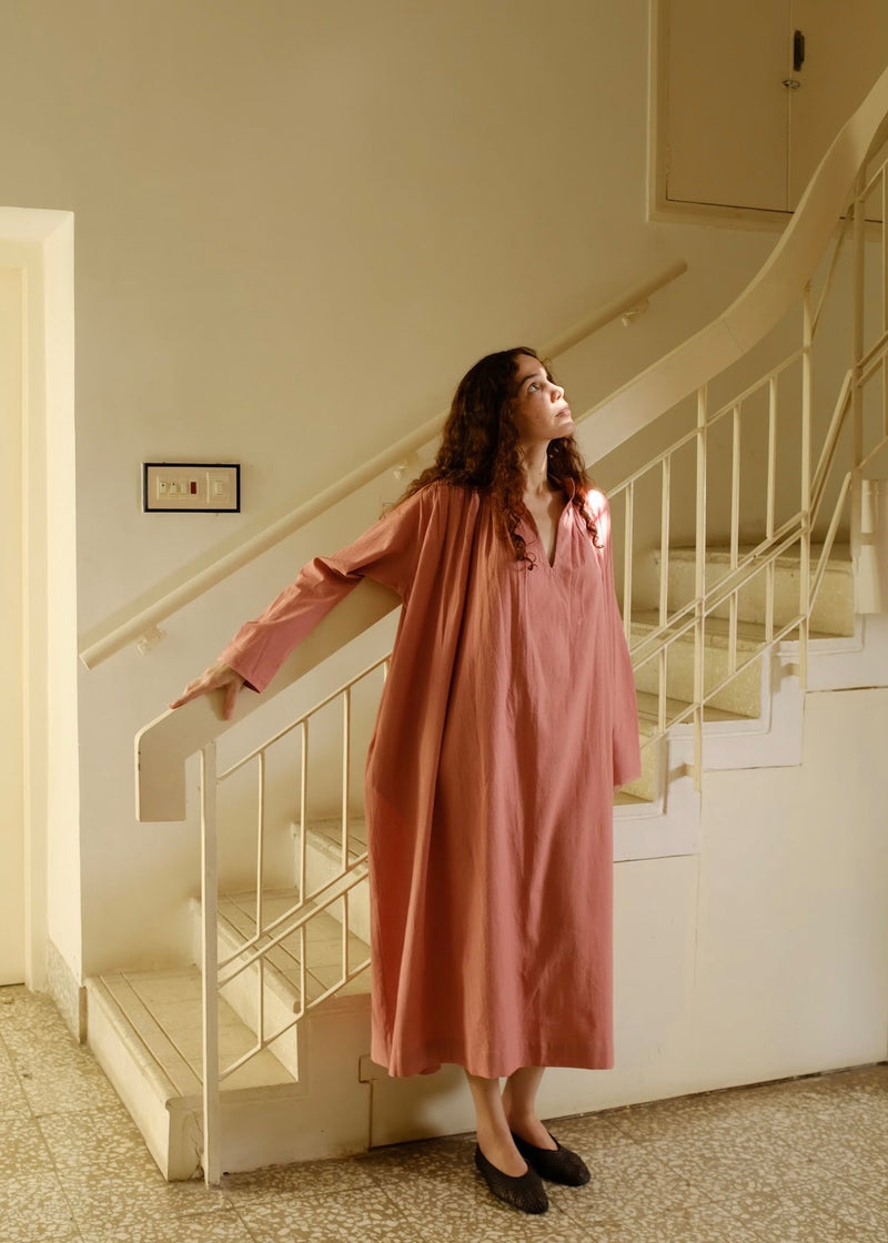 Camille-Peony Dress handwoven cotton dress by MASON AND MILL in pink for women in Singapore