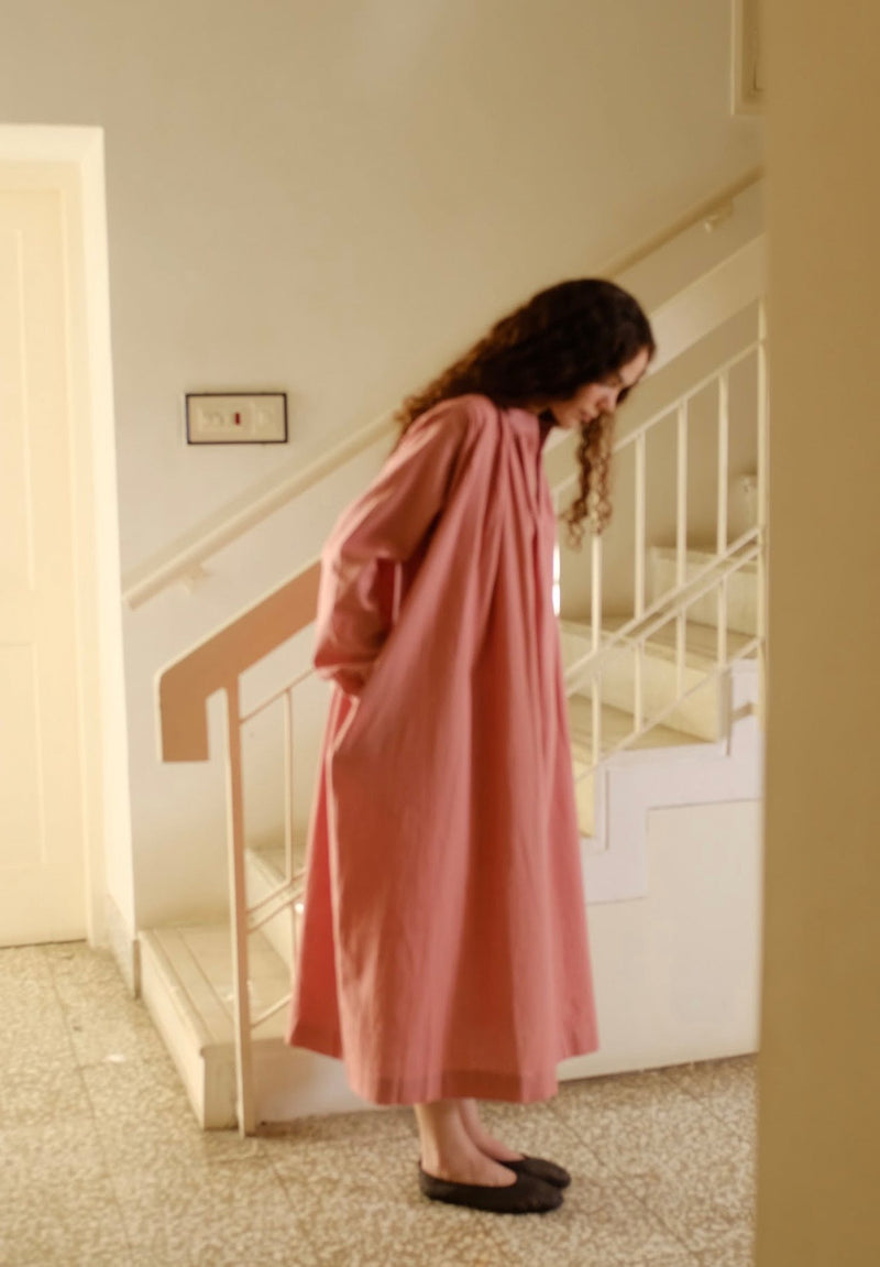 Camille-Peony Dress handwoven cotton dress by MASON AND MILL in pink for women in Singapore