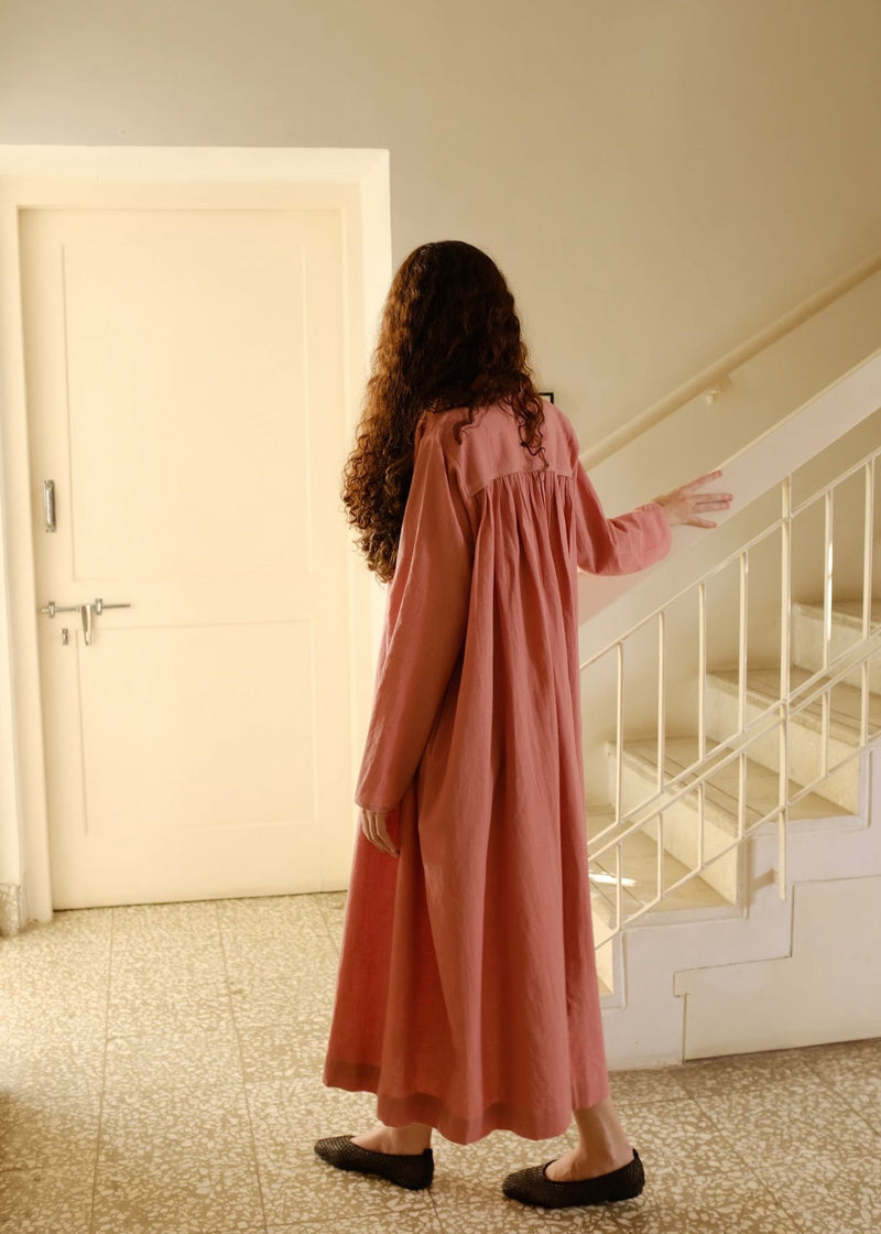 Camille-Peony Dress handwoven cotton dress by MASON AND MILL in pink for women in Singapore