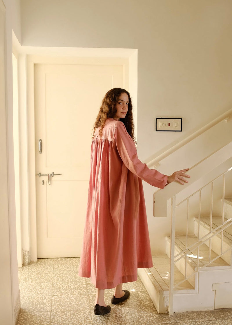 Camille-Peony Dress handwoven cotton dress by MASON AND MILL in pink for women in Singapore