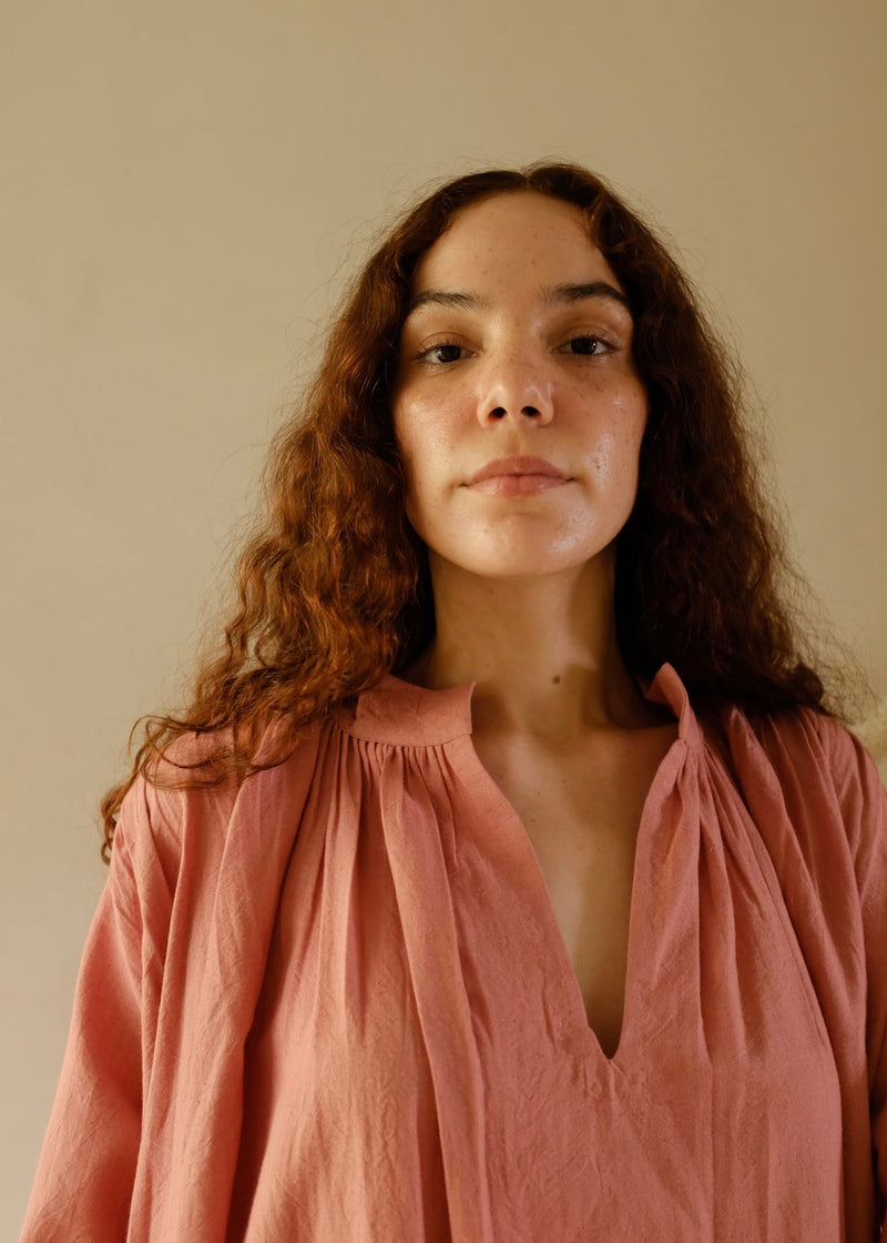 Camille-Peony Dress handwoven cotton dress by MASON AND MILL in pink for women in Singapore