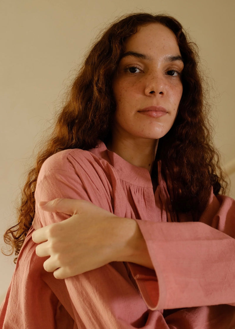 Camille-Peony Dress handwoven cotton dress by MASON AND MILL in pink for women in Singapore