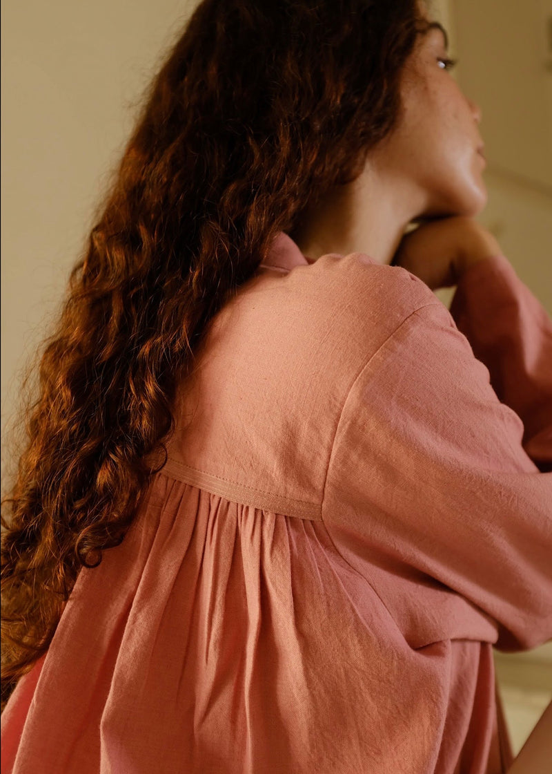 Camille-Peony Dress handwoven cotton dress by MASON AND MILL in pink for women in Singapore