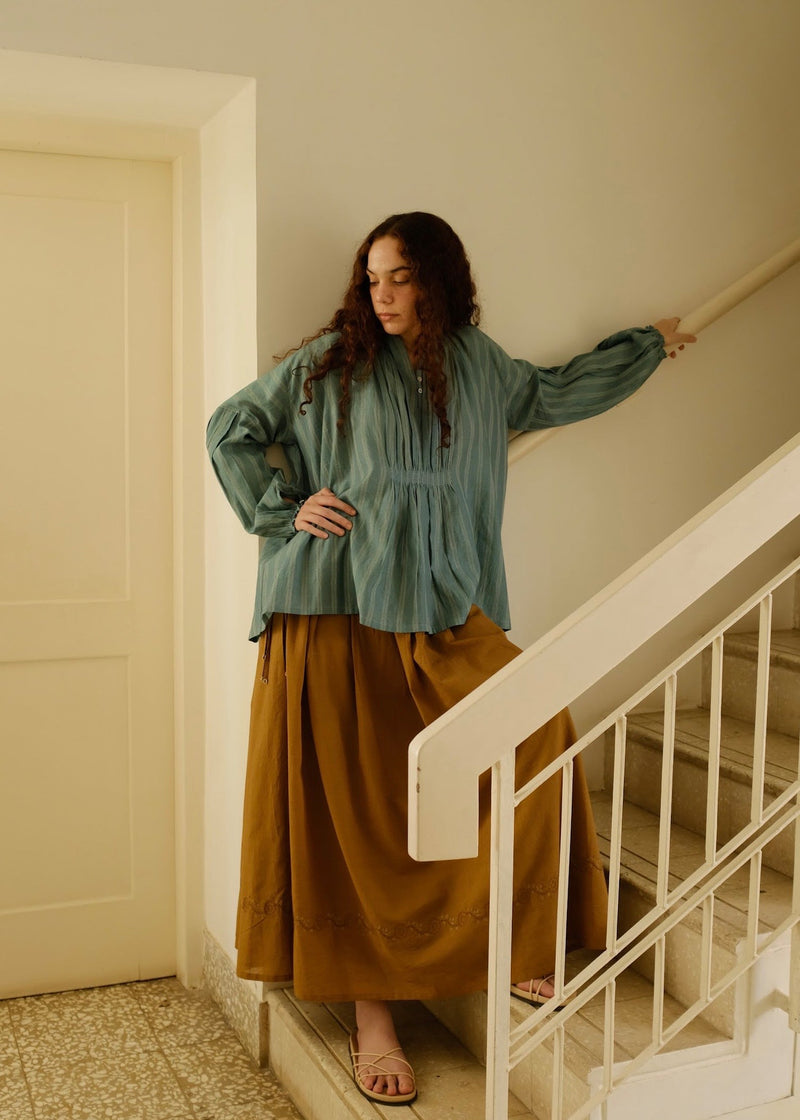 Maria Top cotton silk top/shirt by MASON AND MILL in sea green for women in Singapore