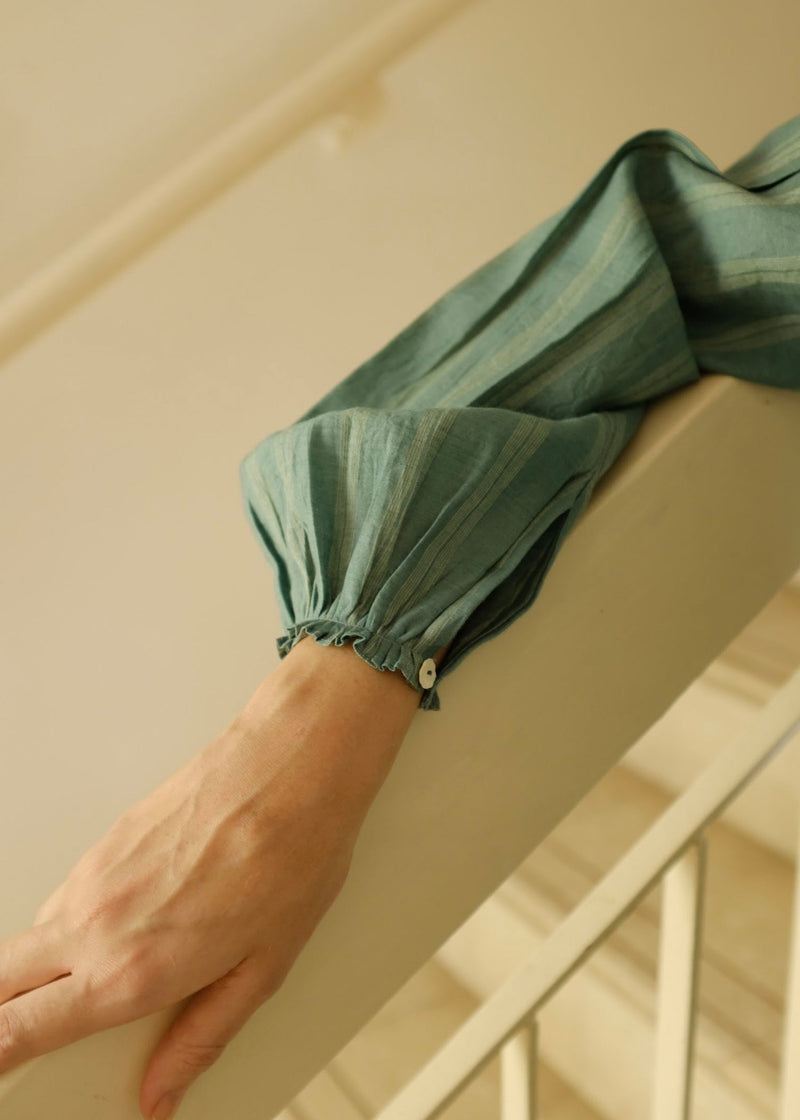 Maria Top cotton silk top/shirt by MASON AND MILL in sea green for women in Singapore