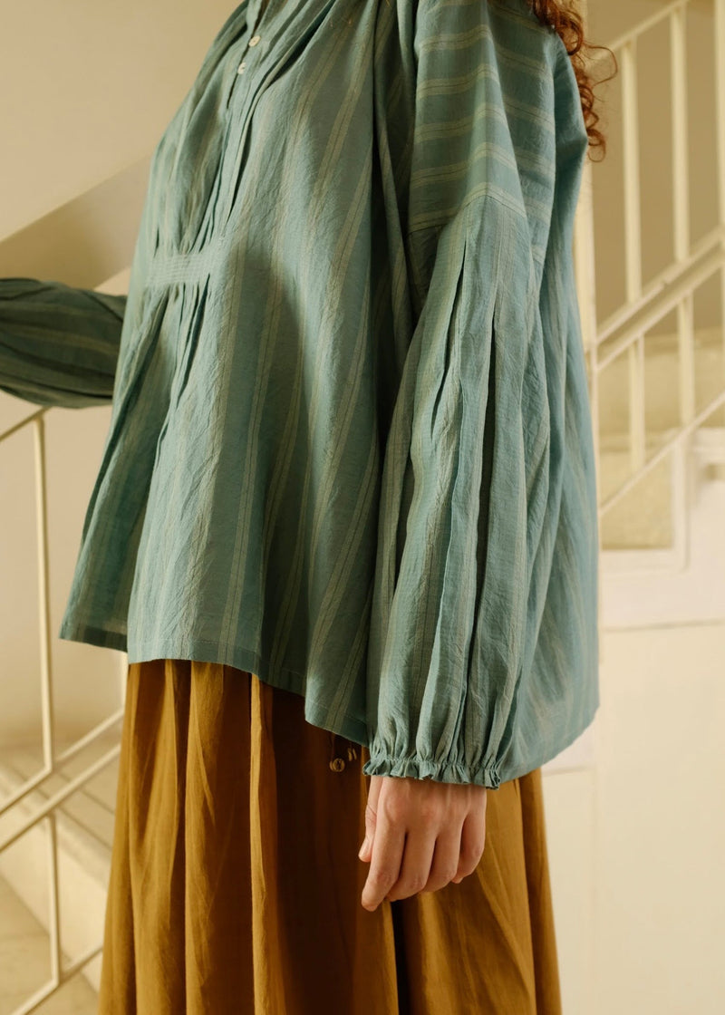 Maria Top cotton silk top/shirt by MASON AND MILL in sea green for women in Singapore