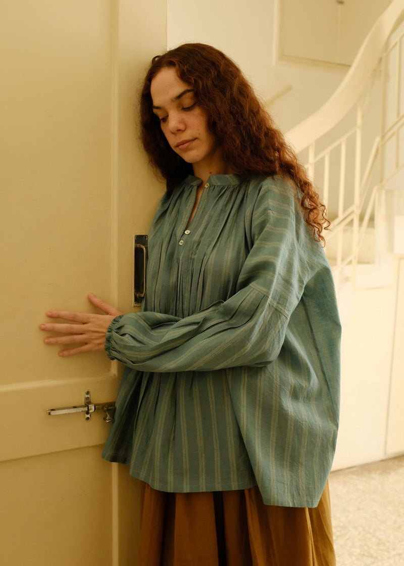 Maria Top cotton silk top/shirt by MASON AND MILL in sea green for women in Singapore