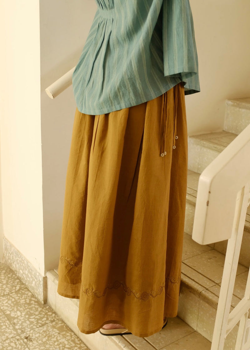 Della Skirt handwoven cotton top/shirt by MASON AND MILL in mustard yellow for women in Singapore