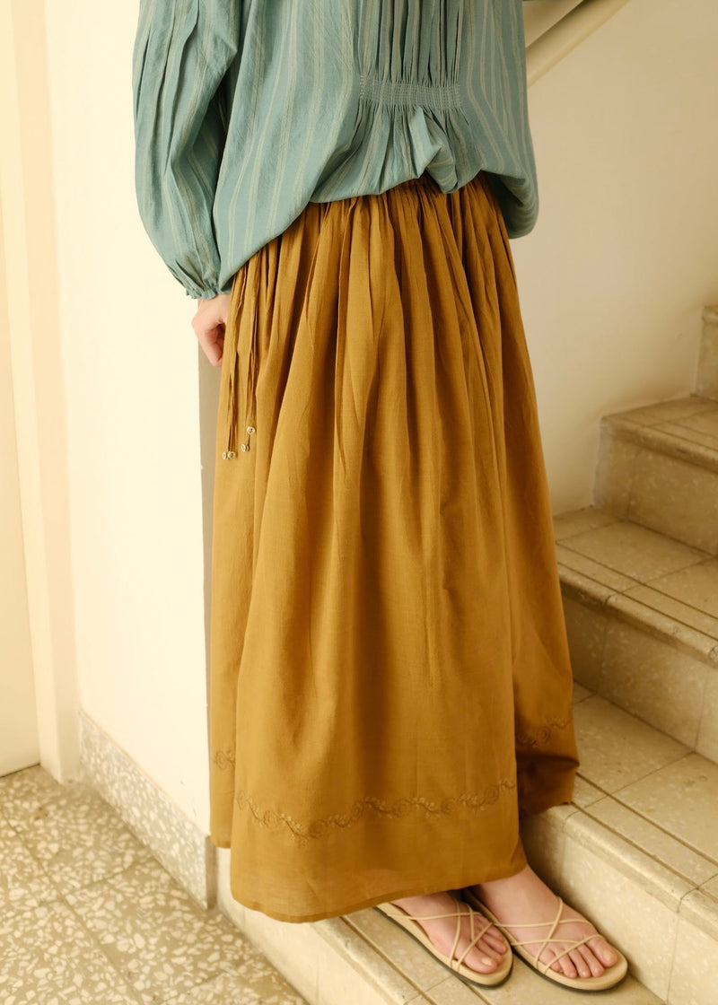 Della Skirt handwoven cotton top/shirt by MASON AND MILL in mustard yellow for women in Singapore