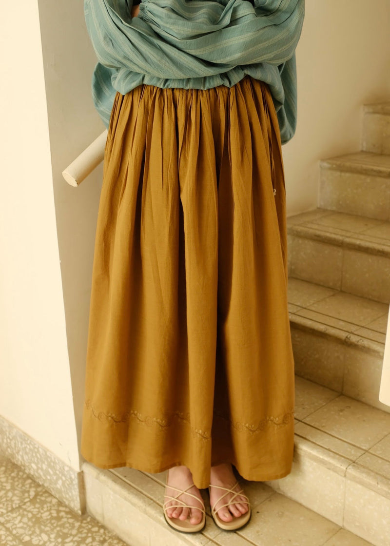 Della Skirt handwoven cotton top/shirt by MASON AND MILL in mustard yellow for women in Singapore
