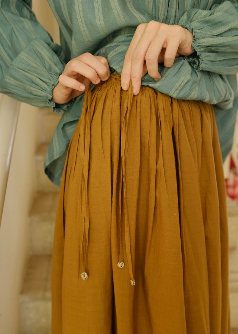 Della Skirt handwoven cotton top/shirt by MASON AND MILL in mustard yellow for women in Singapore