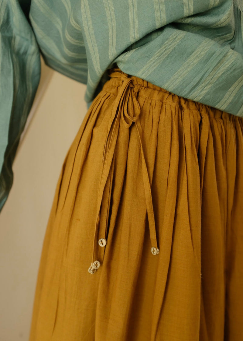Della Skirt handwoven cotton top/shirt by MASON AND MILL in mustard yellow for women in Singapore