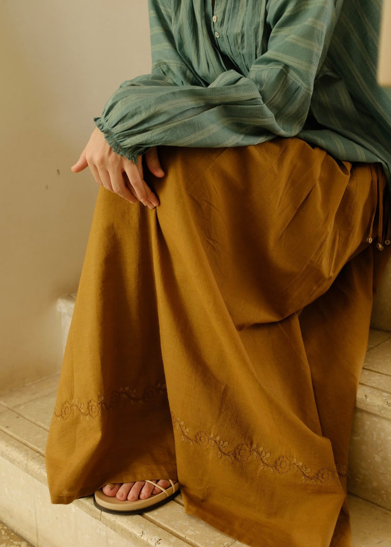 Della Skirt handwoven cotton top/shirt by MASON AND MILL in mustard yellow for women in Singapore