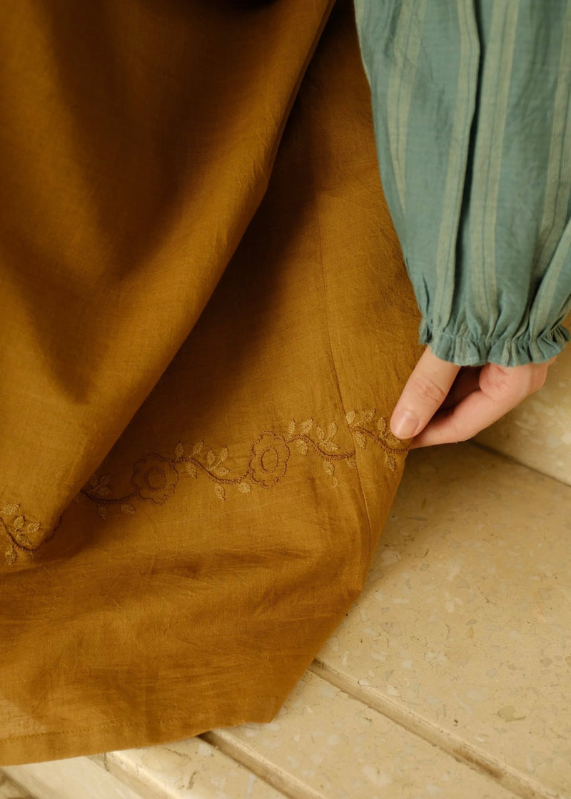 Della Skirt handwoven cotton top/shirt by MASON AND MILL in mustard yellow for women in Singapore
