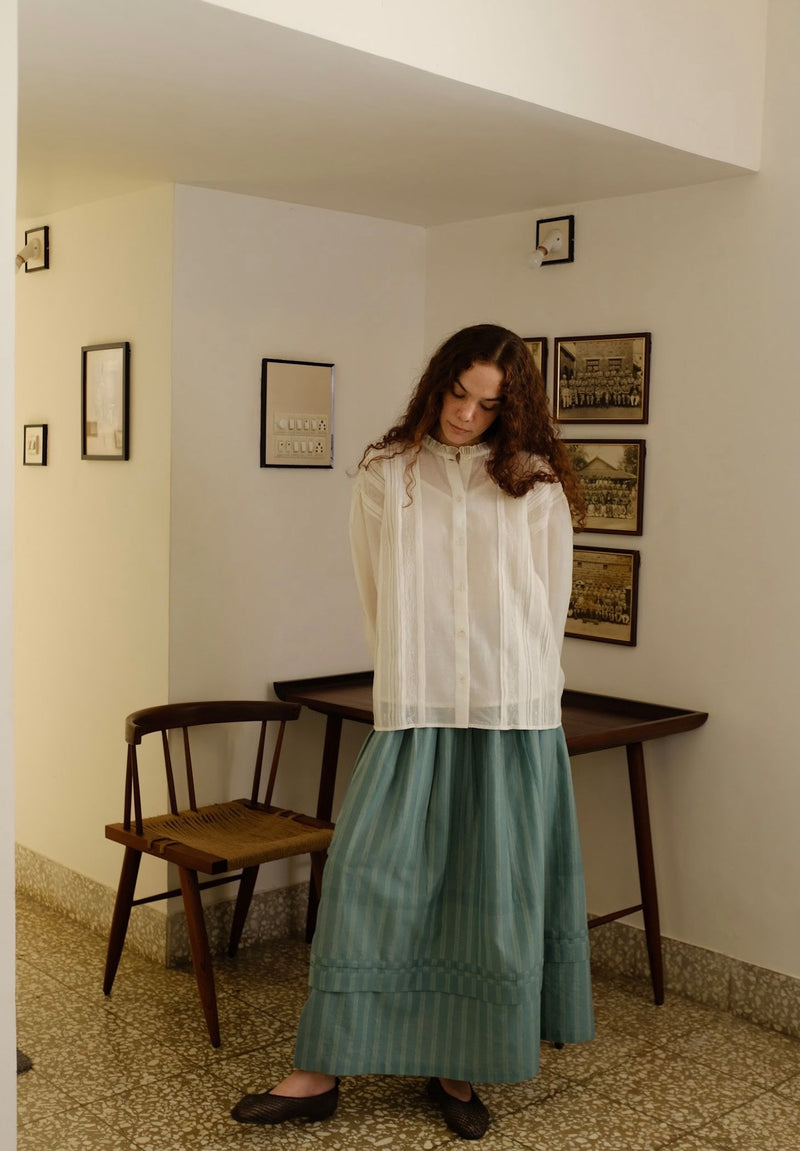 Sora Top cotton silk top/shirt by MASON AND MILL in off-white for women in Singapore