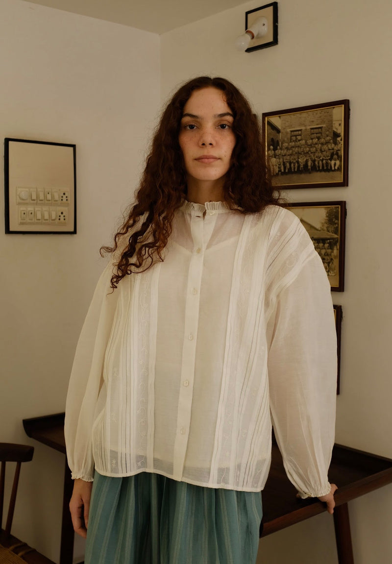 Sora Top cotton silk top/shirt by MASON AND MILL in off-white for women in Singapore