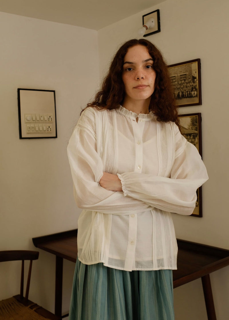Sora Top cotton silk top/shirt by MASON AND MILL in off-white for women in Singapore