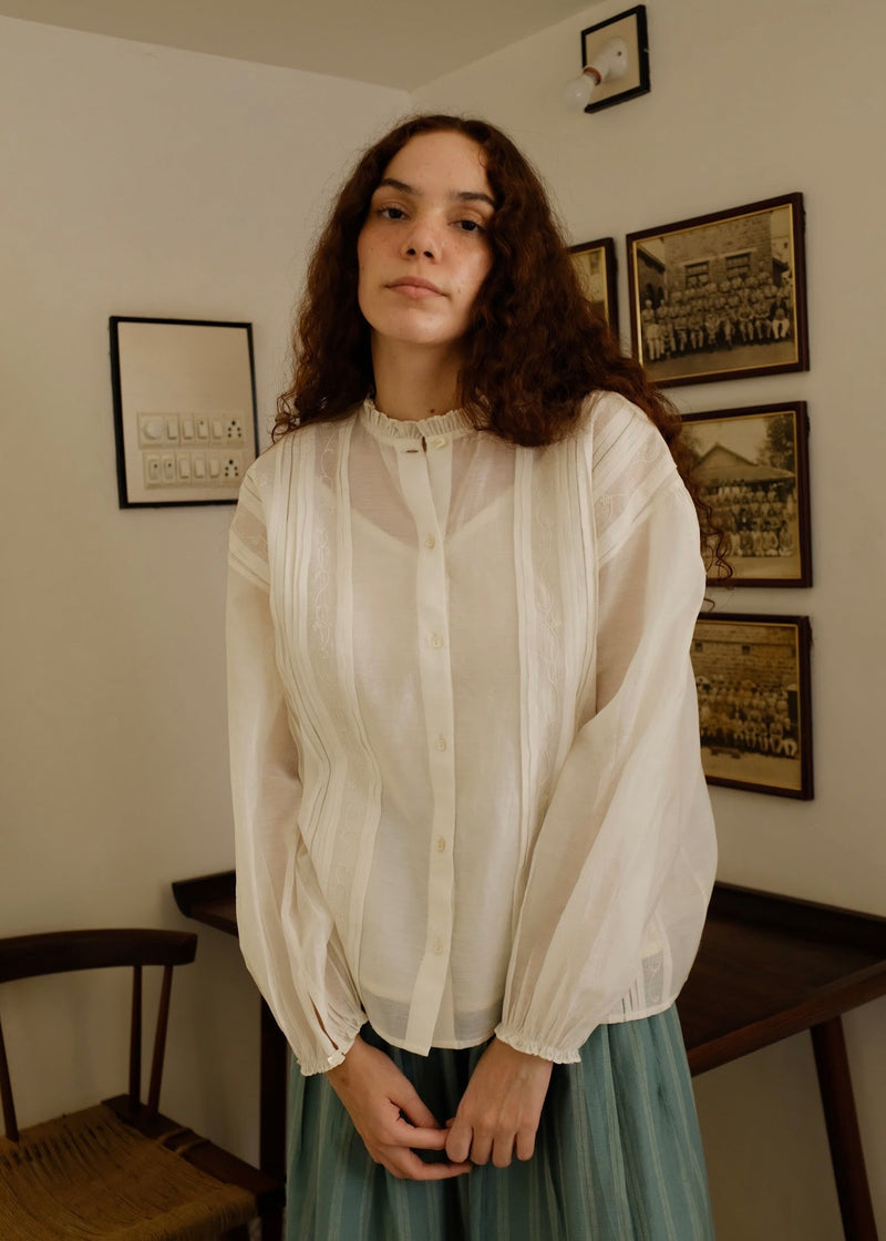 Sora Top cotton silk top/shirt by MASON AND MILL in off-white for women in Singapore