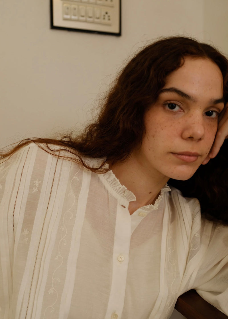 Sora Top cotton silk top/shirt by MASON AND MILL in off-white for women in Singapore