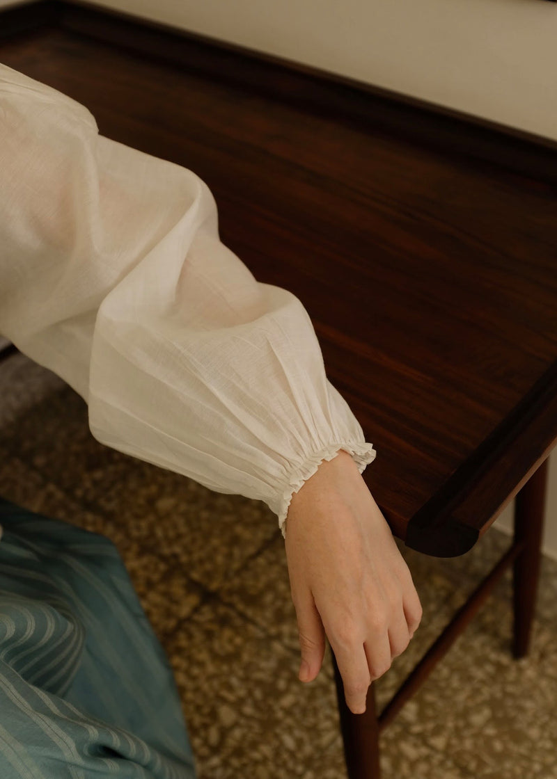 Sora Top cotton silk top/shirt by MASON AND MILL in off-white for women in Singapore