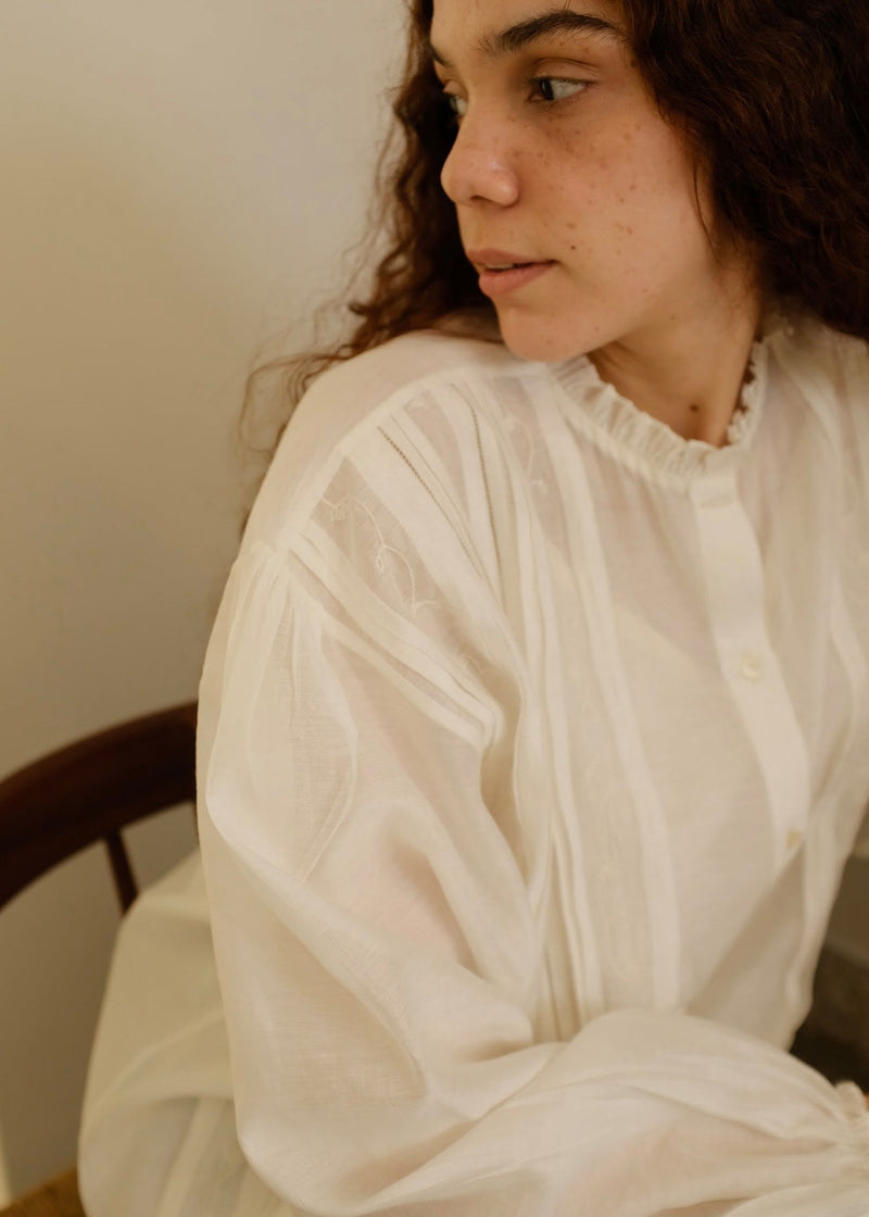Sora Top cotton silk top/shirt by MASON AND MILL in off-white for women in Singapore