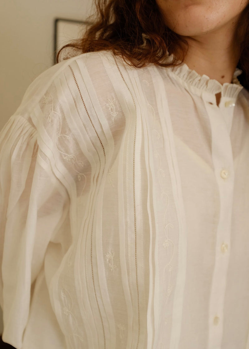 Sora Top cotton silk top/shirt by MASON AND MILL in off-white for women in Singapore