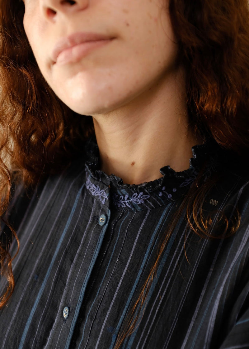 Clara Top cotton jamdani top/shirt by MASON AND MILL in blue for women in Singapore