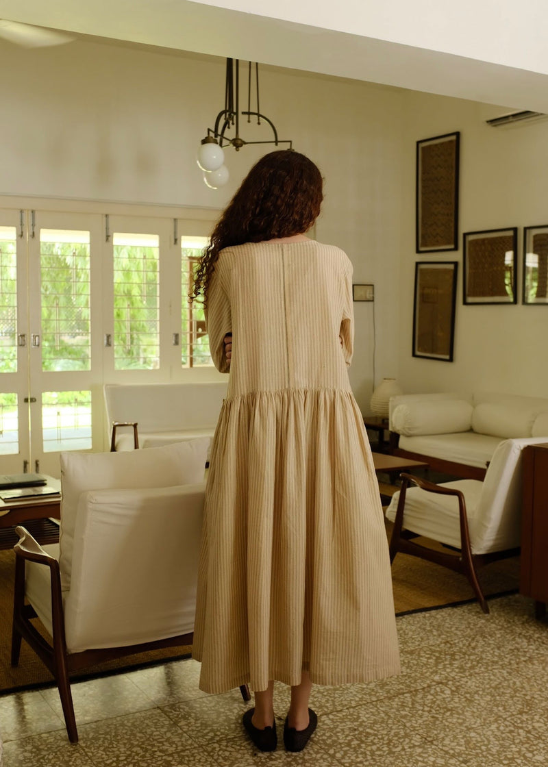 Blake-Sand Dress handwoven cotton dress by MASON AND MILL in beige for women in Singapore