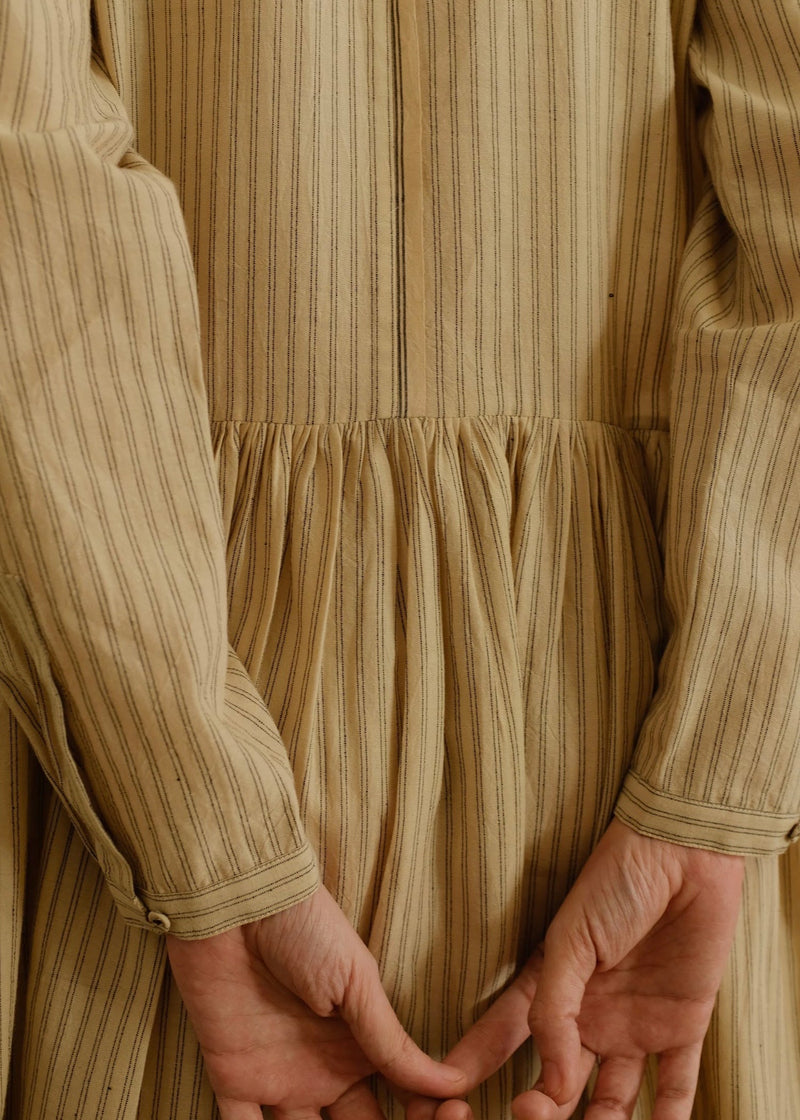 Blake-Sand Dress handwoven cotton dress by MASON AND MILL in beige for women in Singapore