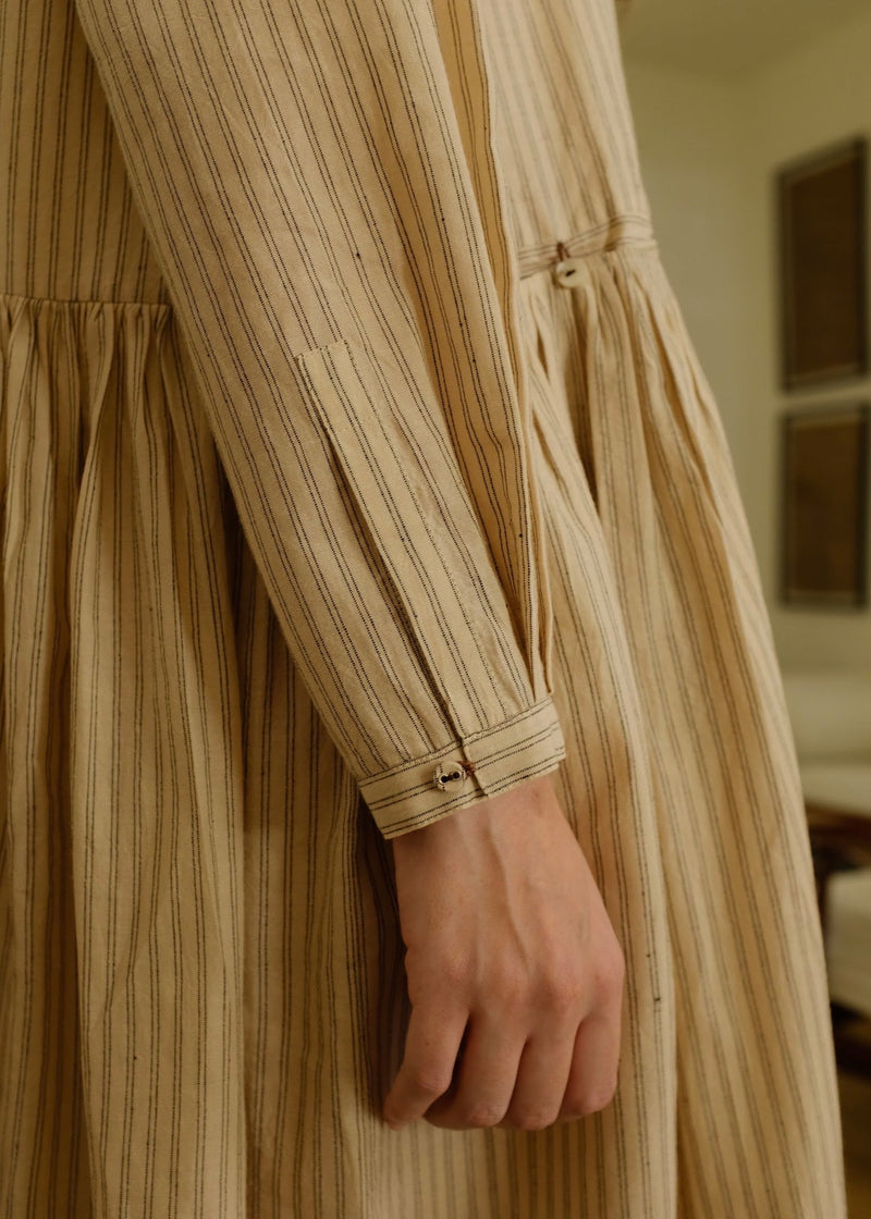 Blake-Sand Dress handwoven cotton dress by MASON AND MILL in beige for women in Singapore