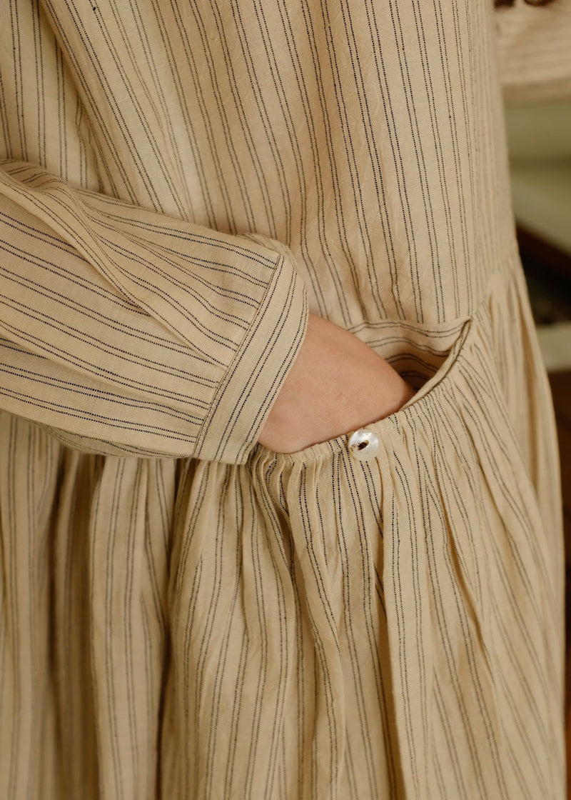 Blake-Sand Dress handwoven cotton dress by MASON AND MILL in beige for women in Singapore