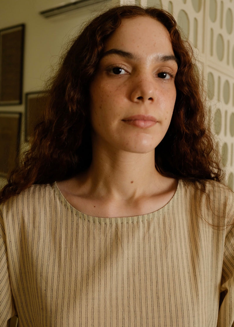 Blake-Sand Dress handwoven cotton dress by MASON AND MILL in beige for women in Singapore