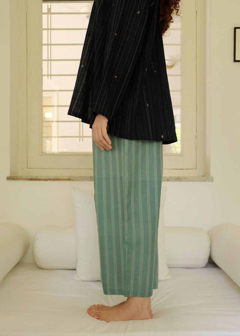 Joey-Sea Green Pant cotton silk pant/trouser by MASON AND MILL in sea green for women in Singapore