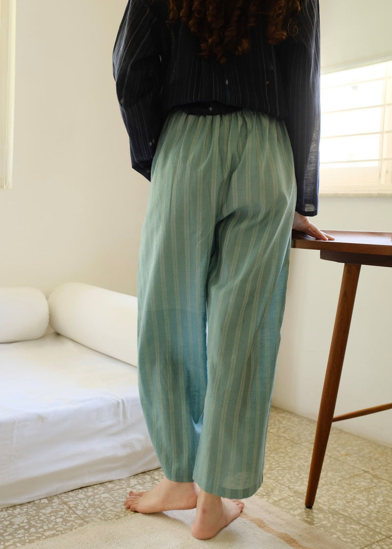 Joey-Sea Green Pant cotton silk pant/trouser by MASON AND MILL in sea green for women in Singapore