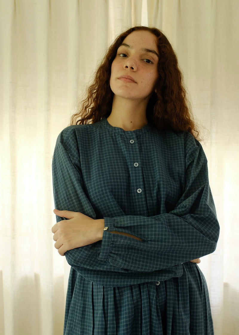 Cynthia-Washed Navy Dress handwoven cotton dress by MASON AND MILL in navy blue for women in Singapore