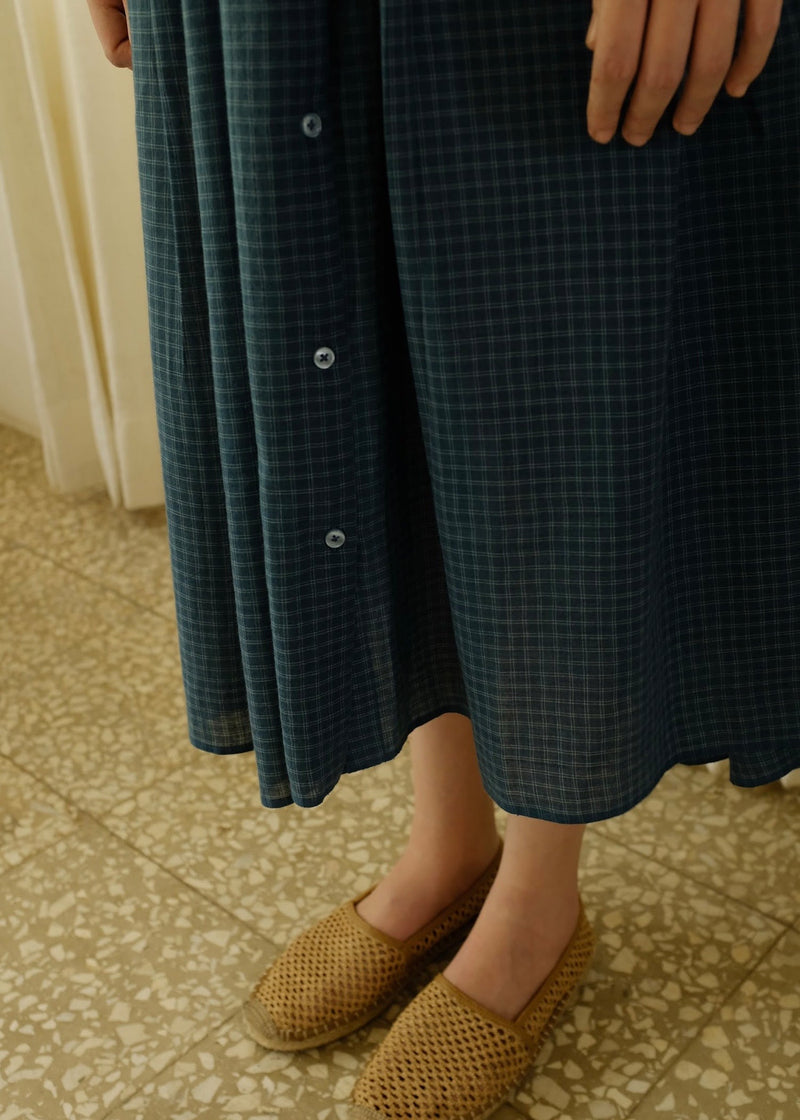 Cynthia-Washed Navy Dress handwoven cotton dress by MASON AND MILL in navy blue for women in Singapore