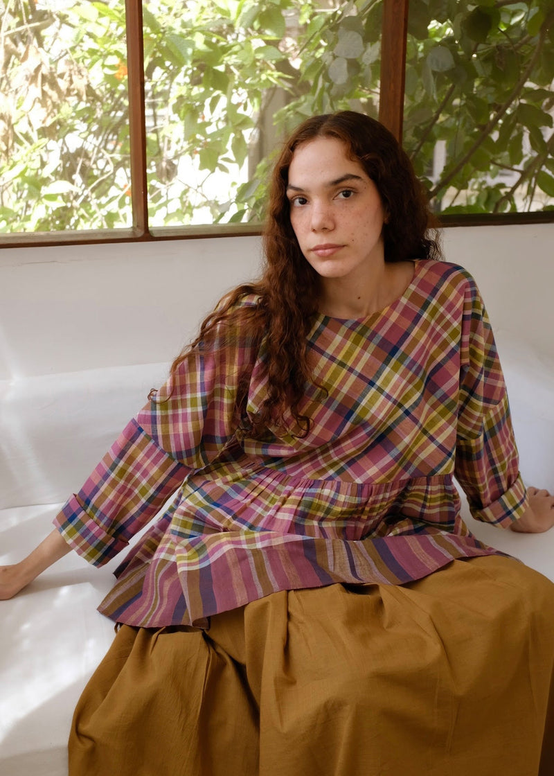 Poppy Top handwoven cotton top/shirt by MASON AND MILL in multi-color for women in Singapore