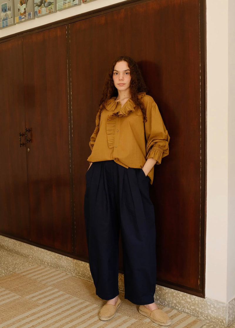 Charlotte-Gold Top handwoven cotton top/shirt by MASON AND MILL in mustard yellow for women in Singapore
