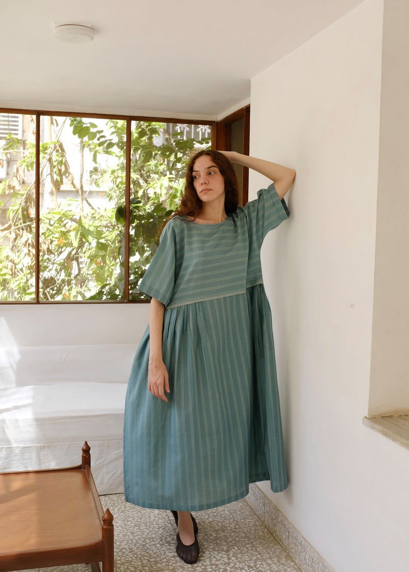 Nina-Sea Green Dress cotton silk dress by MASON AND MILL in sea green for women in Singapore