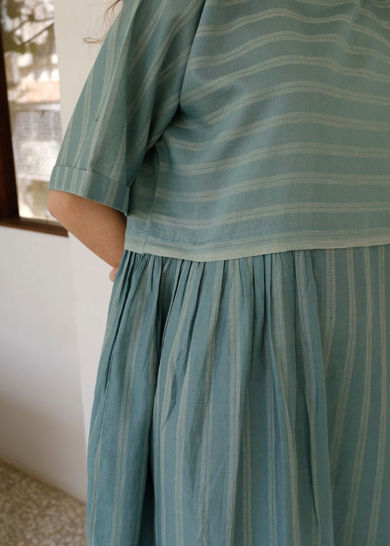 Nina-Sea Green Dress cotton silk dress by MASON AND MILL in sea green for women in Singapore