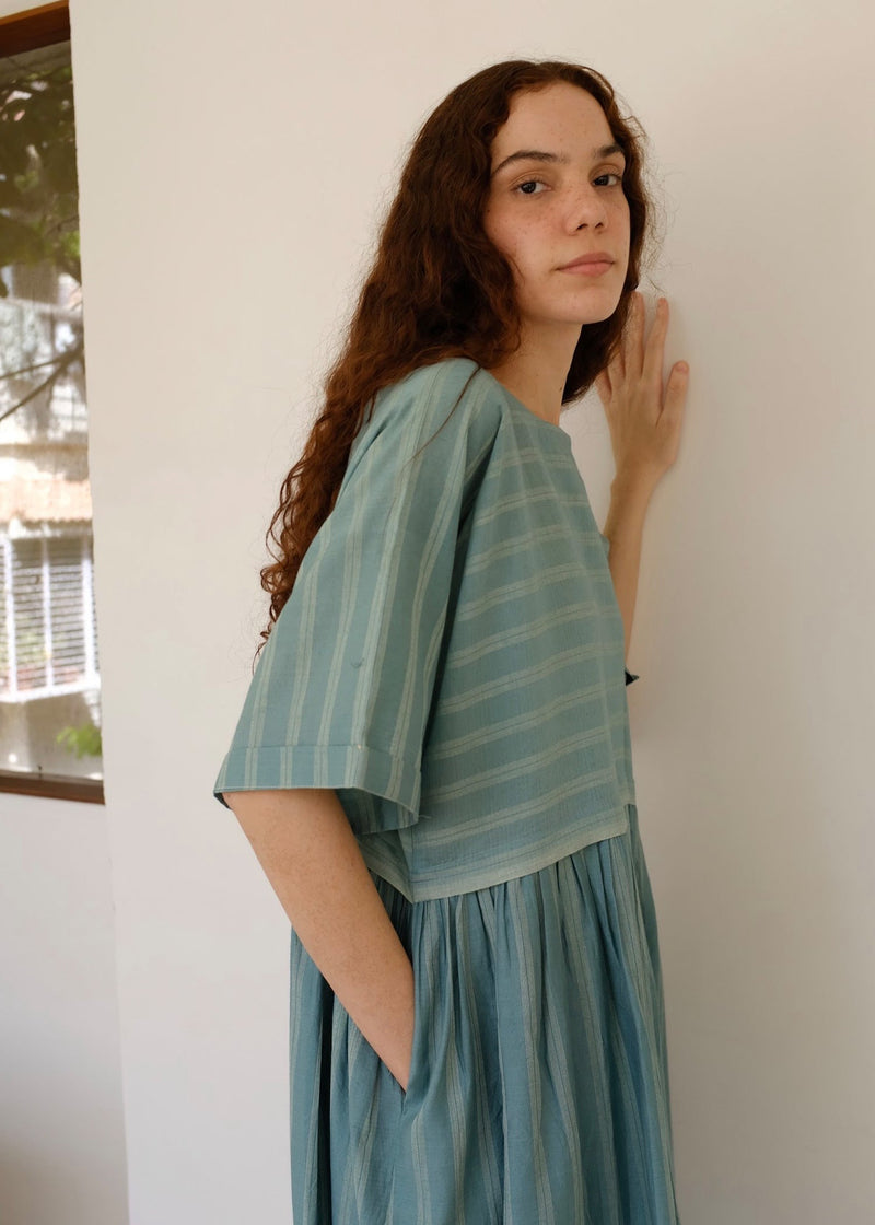 Nina-Sea Green Dress cotton silk dress by MASON AND MILL in sea green for women in Singapore