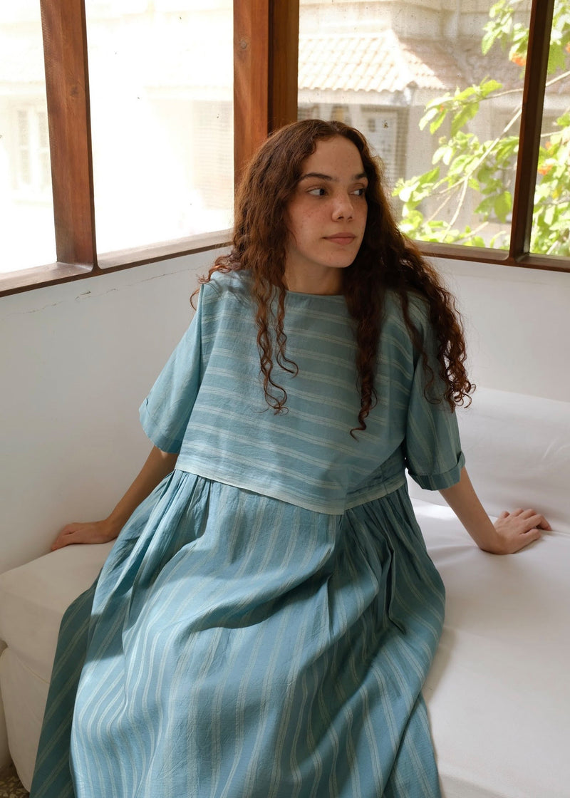 Nina-Sea Green Dress cotton silk dress by MASON AND MILL in sea green for women in Singapore