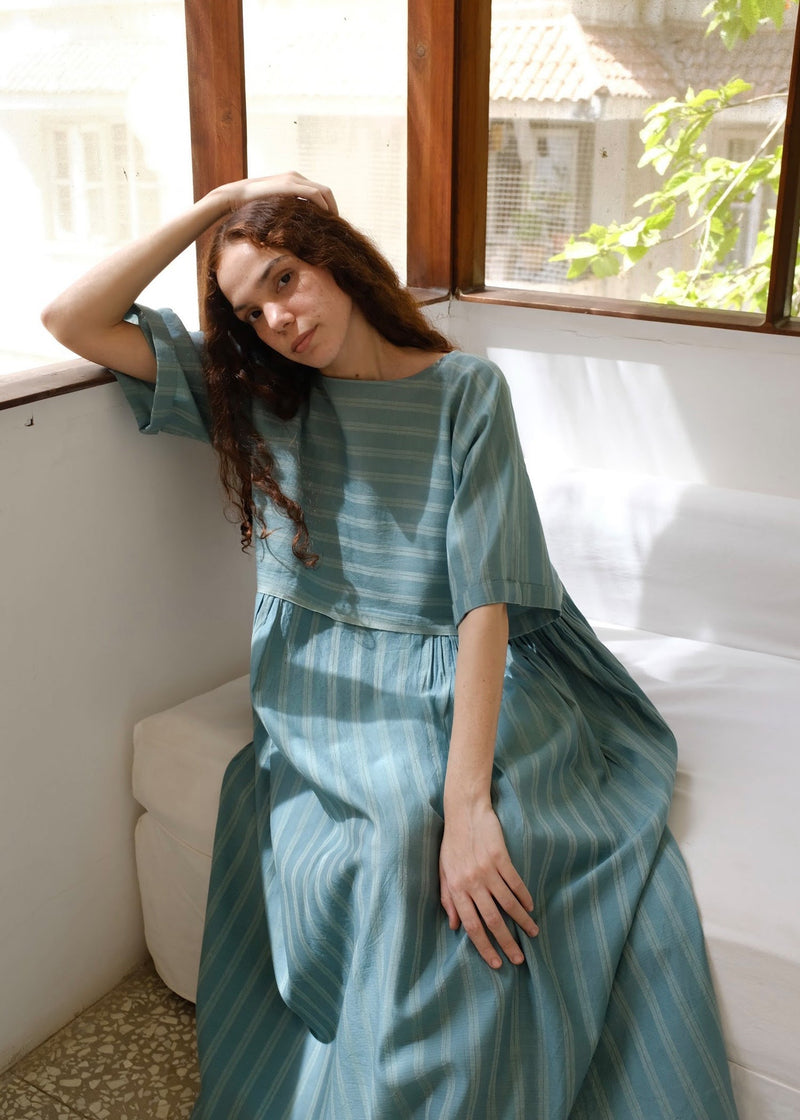 Nina-Sea Green Dress cotton silk dress by MASON AND MILL in sea green for women in Singapore