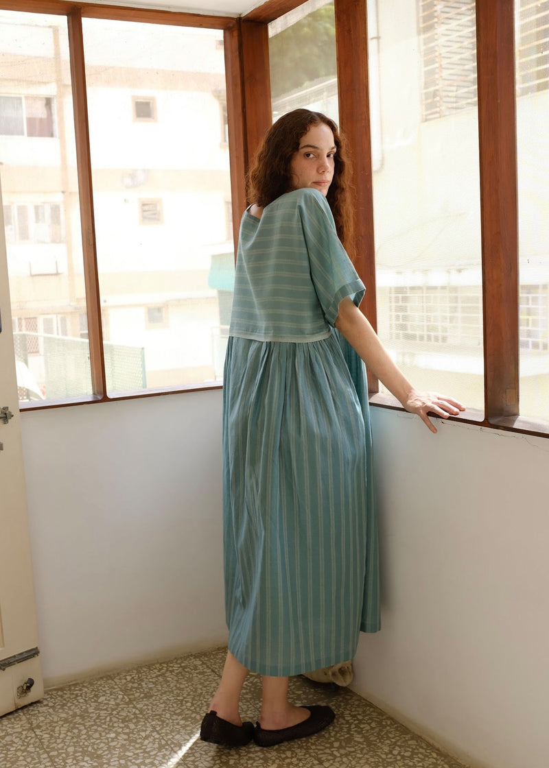Nina-Sea Green Dress cotton silk dress by MASON AND MILL in sea green for women in Singapore
