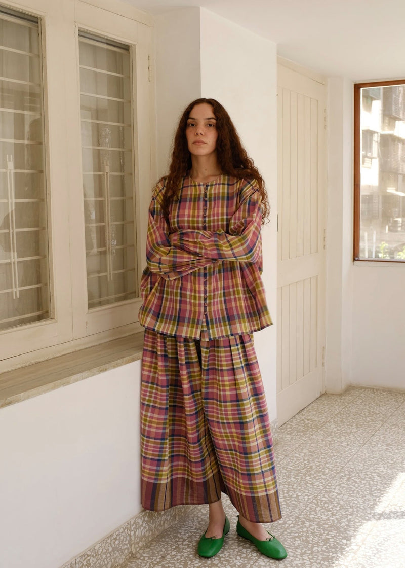 Araya-Chatai Checks Pant handwoven cotton pant/trouser by MASON AND MILL in multi-color for women in Singapore
