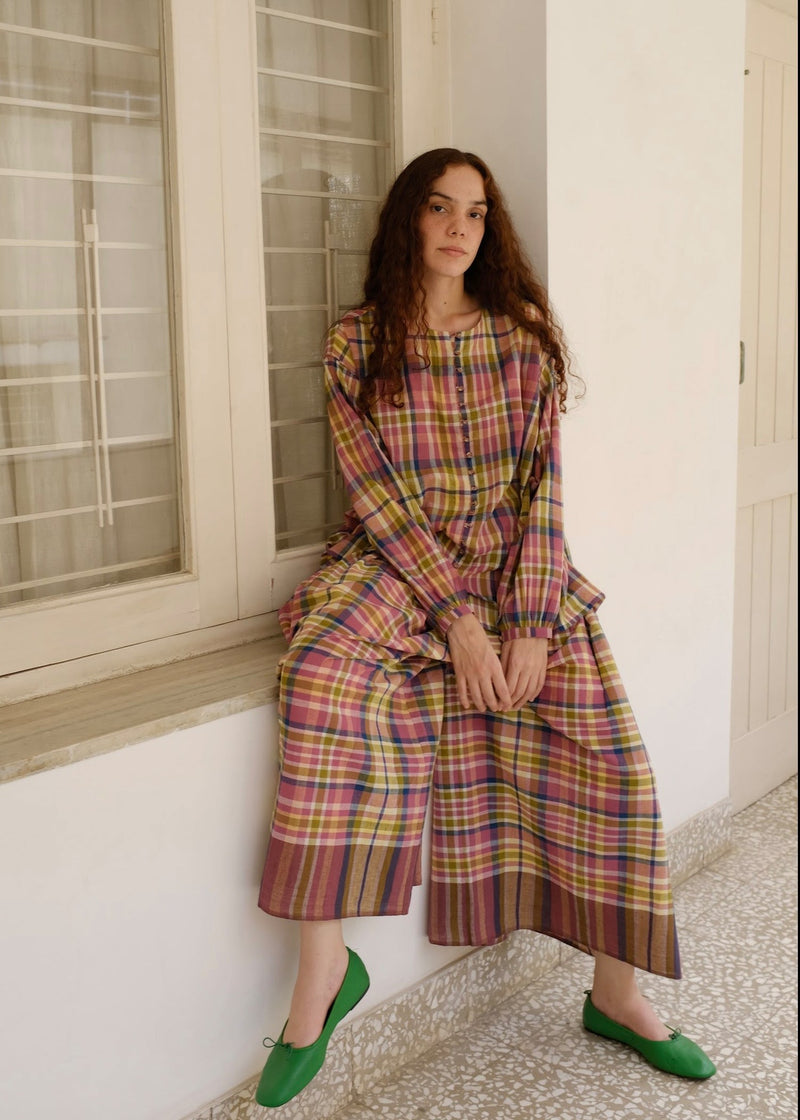 Araya-Chatai Checks Pant handwoven cotton pant/trouser by MASON AND MILL in multi-color for women in Singapore