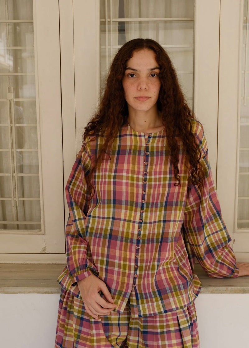Billie Top handwoven cotton top/shirt by MASON AND MILL in multi-color for women in Singapore