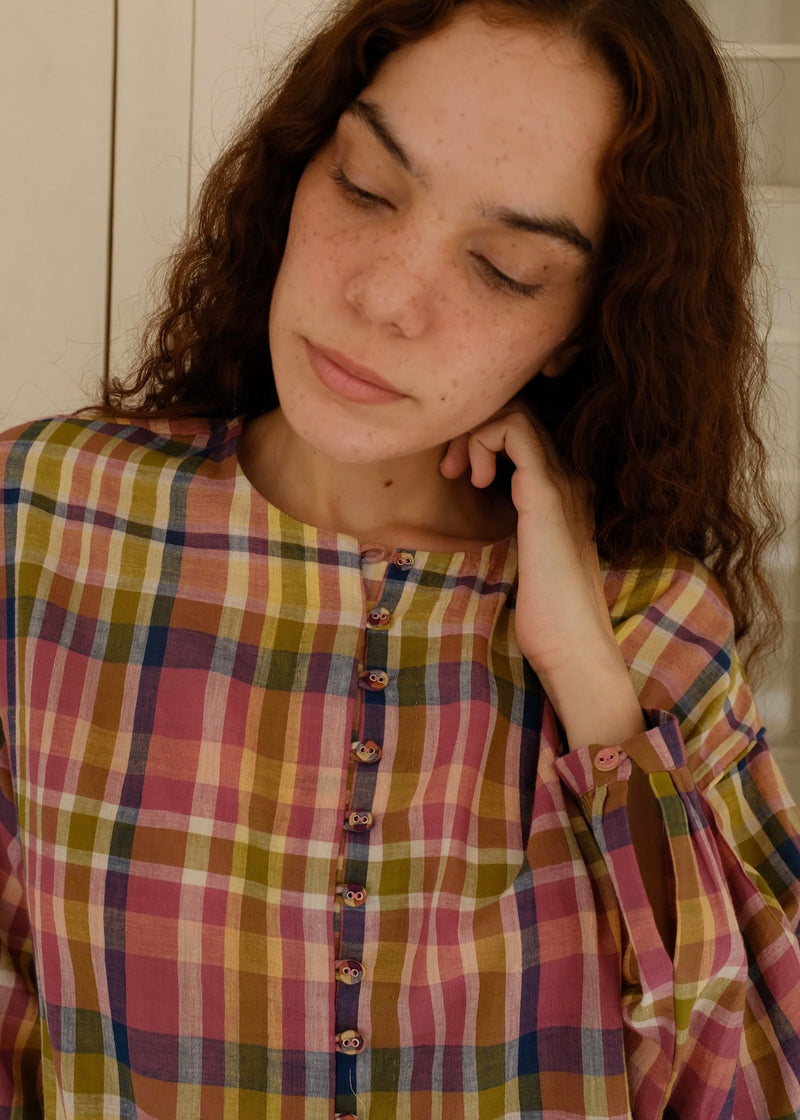 Billie Top handwoven cotton top/shirt by MASON AND MILL in multi-color for women in Singapore