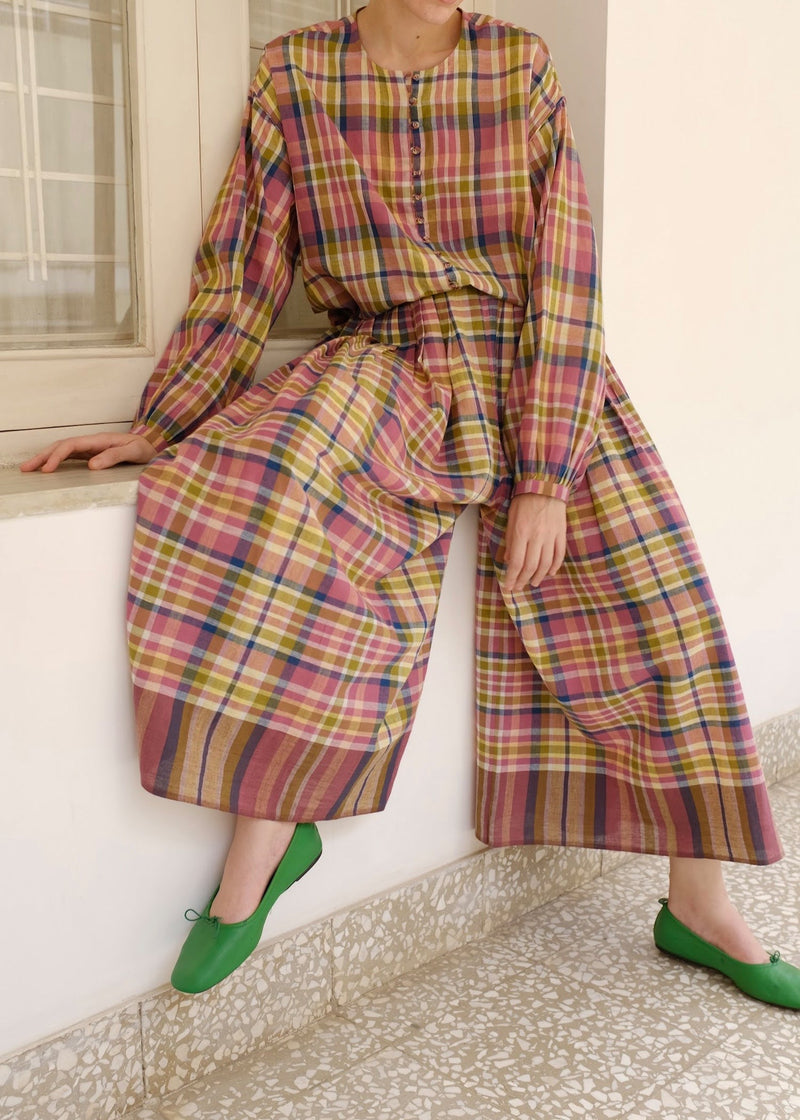 Araya-Chatai Checks Pant handwoven cotton pant/trouser by MASON AND MILL in multi-color for women in Singapore